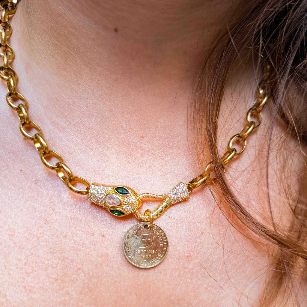 Collier Linda serpent et pièce de franc